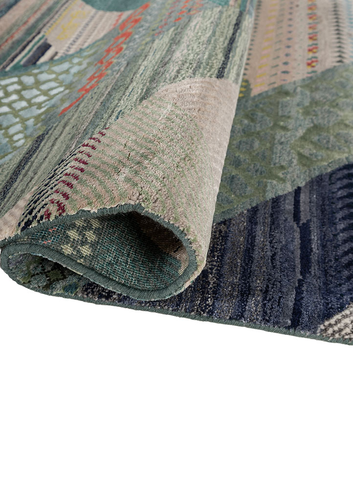 manchaha green wool and bamboo silk hand knotted Rug - FloorShot