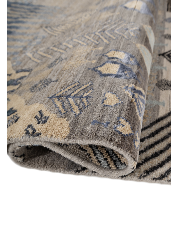 manchaha grey and black wool and bamboo silk hand knotted Rug - FloorShot