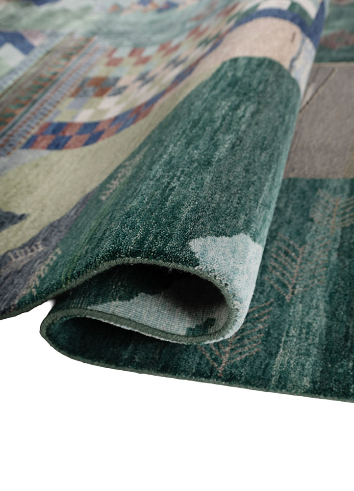 manchaha green wool and bamboo silk hand knotted Rug - FloorShot