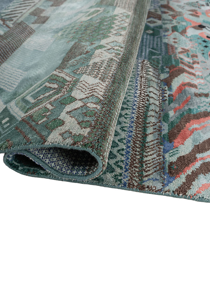 manchaha blue wool and bamboo silk hand knotted Rug - FloorShot
