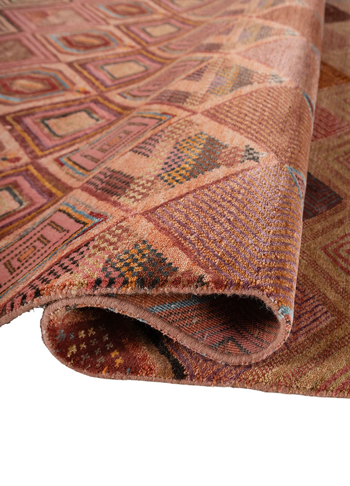 manchaha red and orange wool and bamboo silk hand knotted Rug - FloorShot