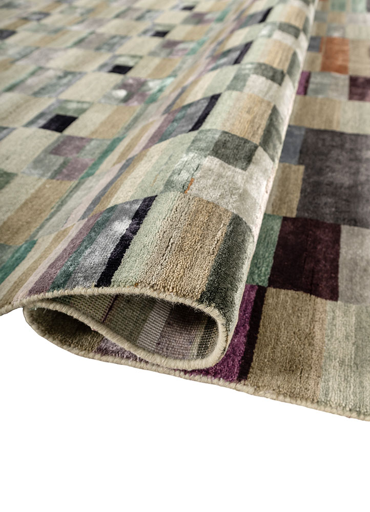 manchaha green wool and bamboo silk hand knotted Rug - FloorShot