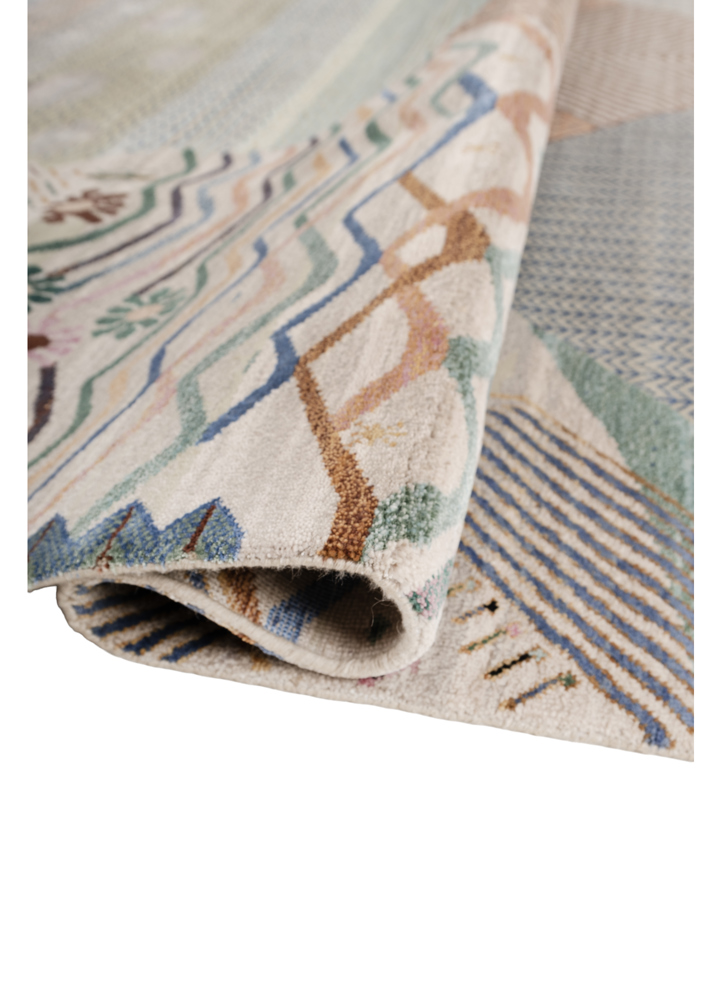 manchaha blue wool and bamboo silk hand knotted Rug - FloorShot