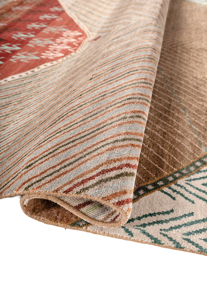 manchaha red and orange wool and bamboo silk hand knotted Rug - FloorShot