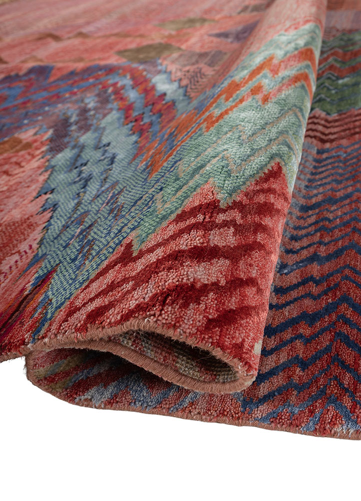 manchaha red and orange wool and bamboo silk hand knotted Rug - FloorShot
