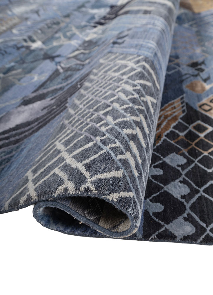 manchaha blue wool and bamboo silk hand knotted Rug - FloorShot