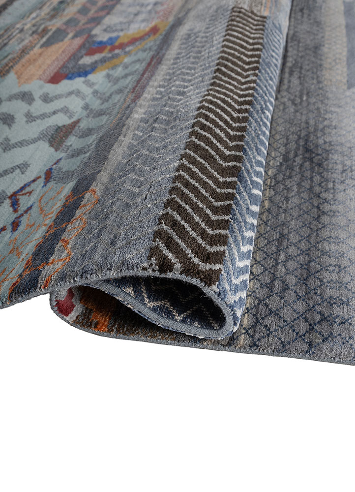 manchaha blue wool and bamboo silk hand knotted Rug - FloorShot
