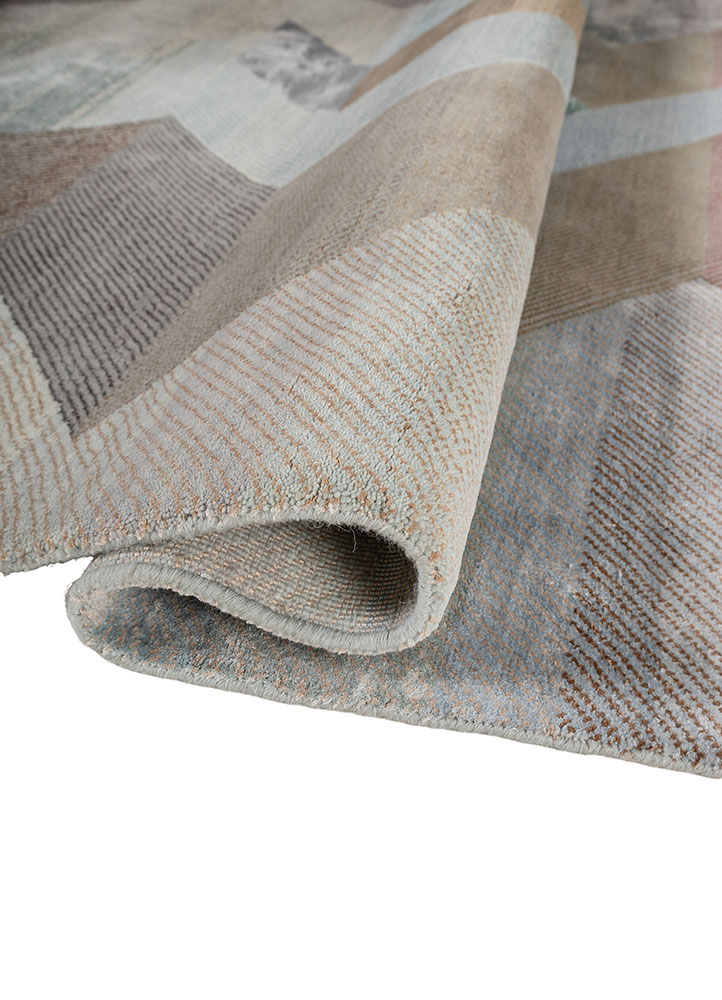 manchaha blue wool and bamboo silk hand knotted Rug - FloorShot