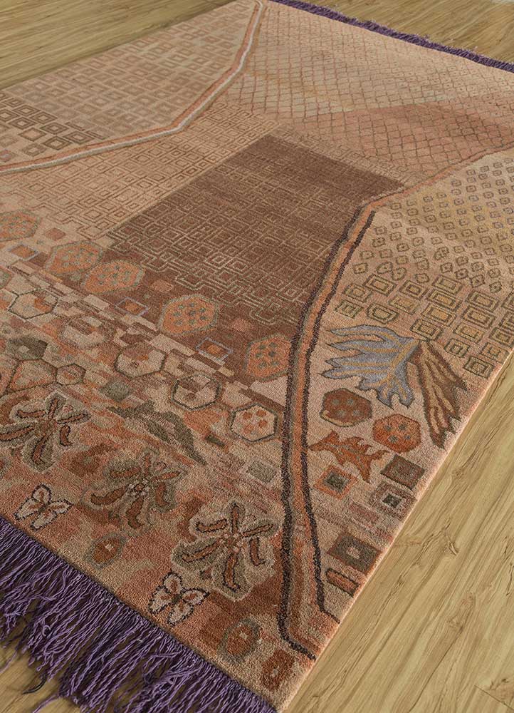 manchaha beige and brown wool and bamboo silk hand knotted Rug - FloorShot