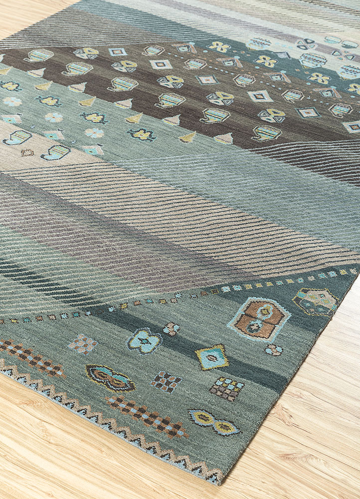 manchaha blue wool and bamboo silk hand knotted Rug - FloorShot