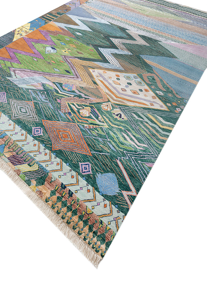 manchaha blue wool and bamboo silk hand knotted Rug - FloorShot