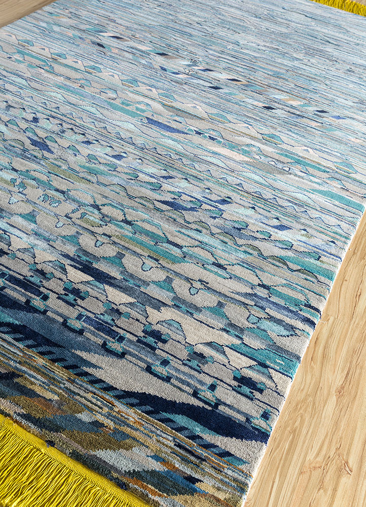 manchaha blue wool and bamboo silk hand knotted Rug - FloorShot