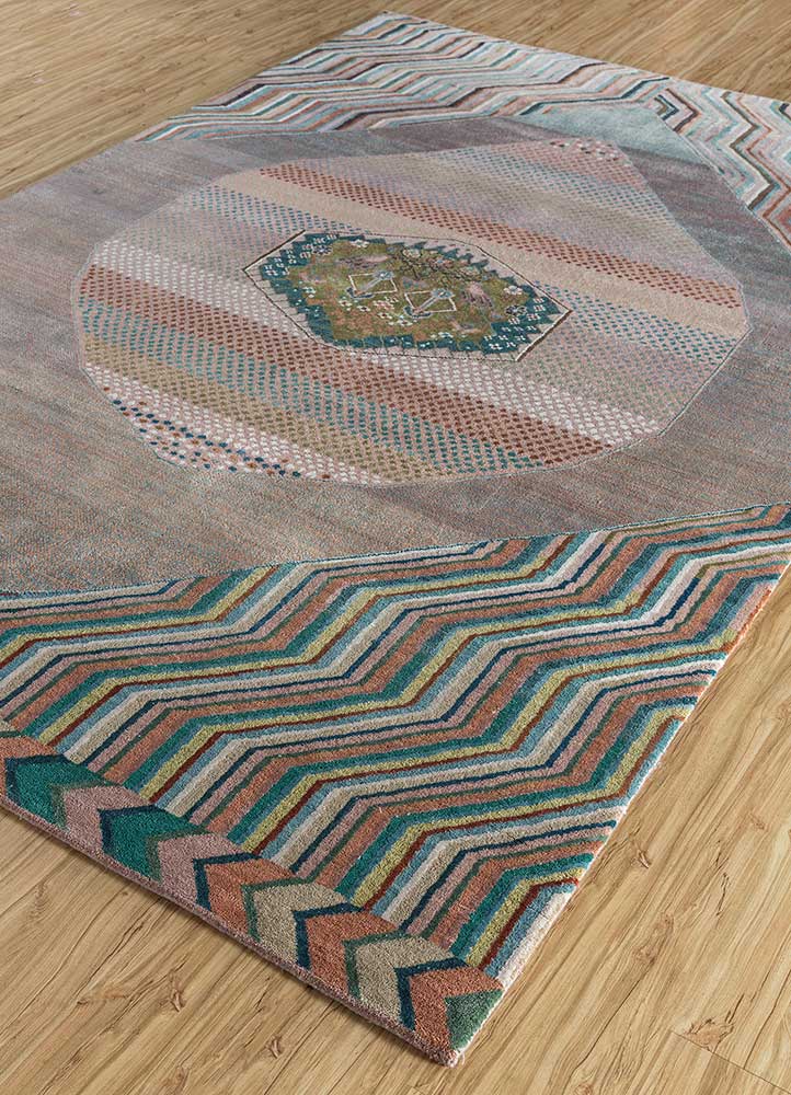 manchaha pink and purple wool and bamboo silk hand knotted Rug - FloorShot