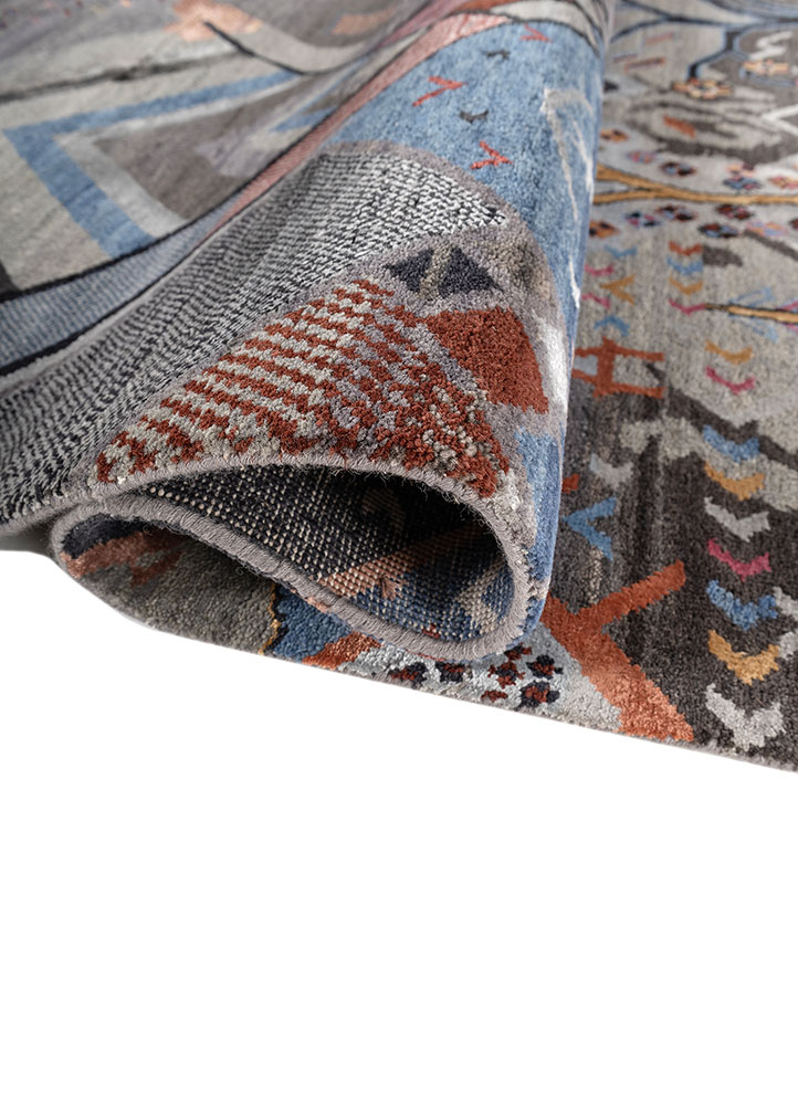 manchaha grey and black wool and bamboo silk hand knotted Rug - FloorShot