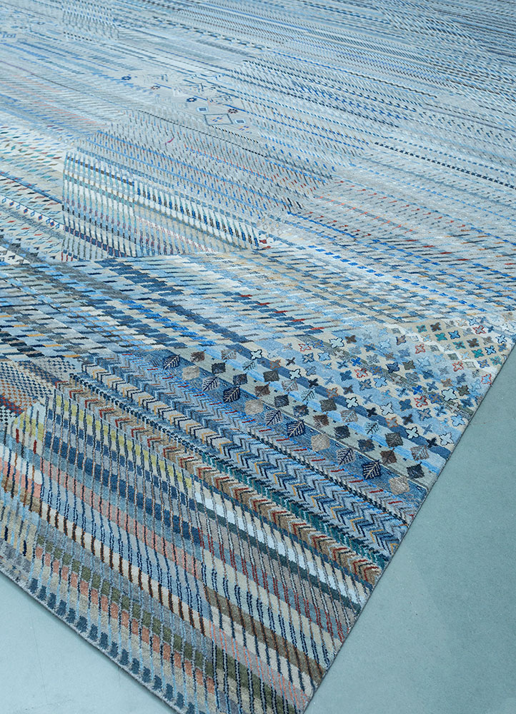 manchaha blue wool and bamboo silk hand knotted Rug - FloorShot