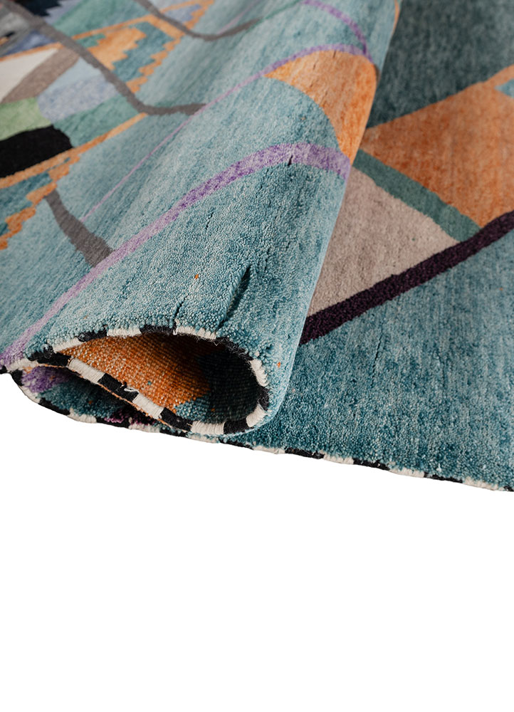 freedom manchaha blue wool and bamboo silk hand knotted Rug - FloorShot