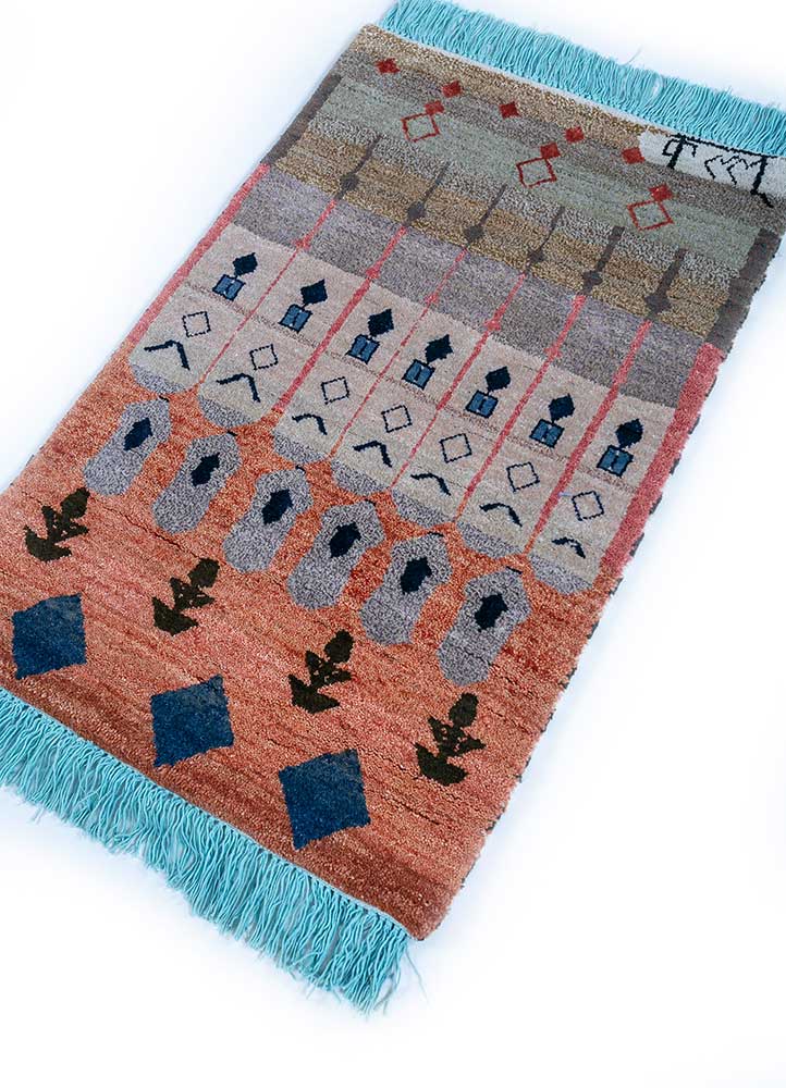 freedom manchaha red and orange wool and bamboo silk hand knotted Rug - FloorShot