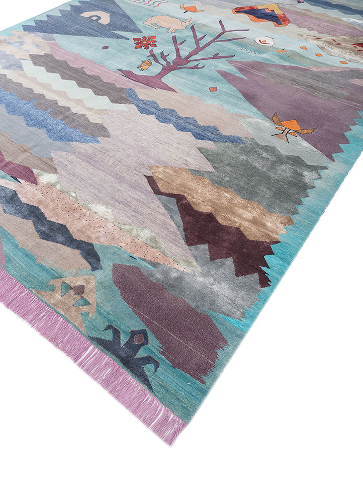 freedom manchaha pink and purple wool and bamboo silk hand knotted Rug - FloorShot