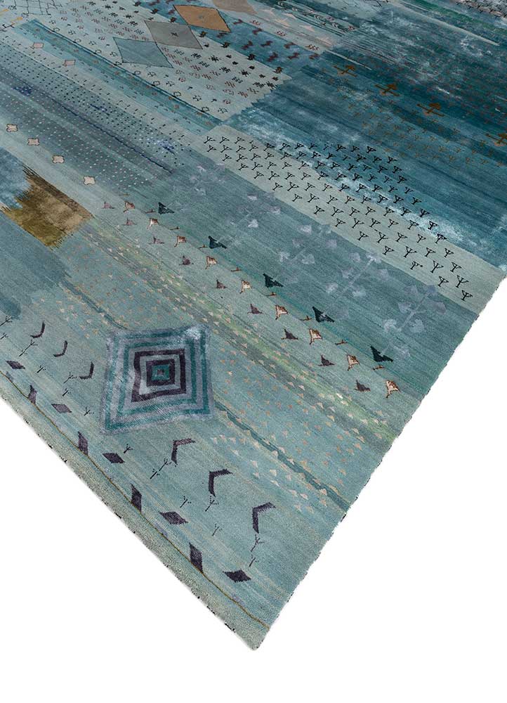 freedom manchaha blue wool and bamboo silk hand knotted Rug - FloorShot