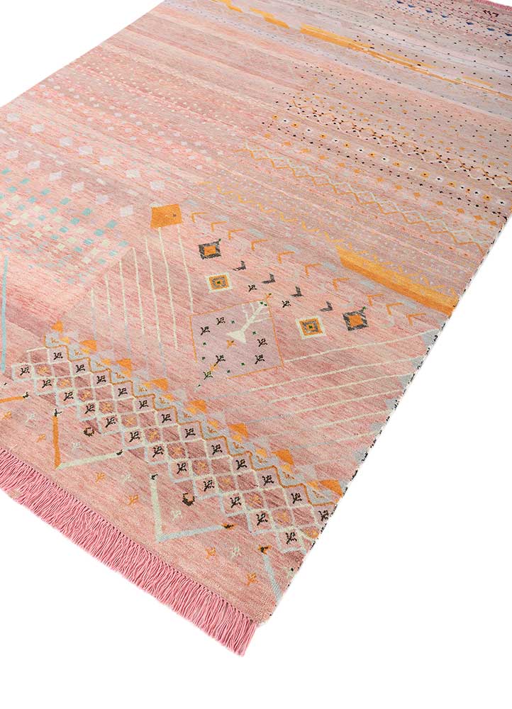freedom manchaha red and orange wool and bamboo silk hand knotted Rug - FloorShot