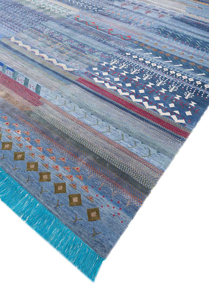 freedom manchaha blue wool and bamboo silk hand knotted Rug - FloorShot