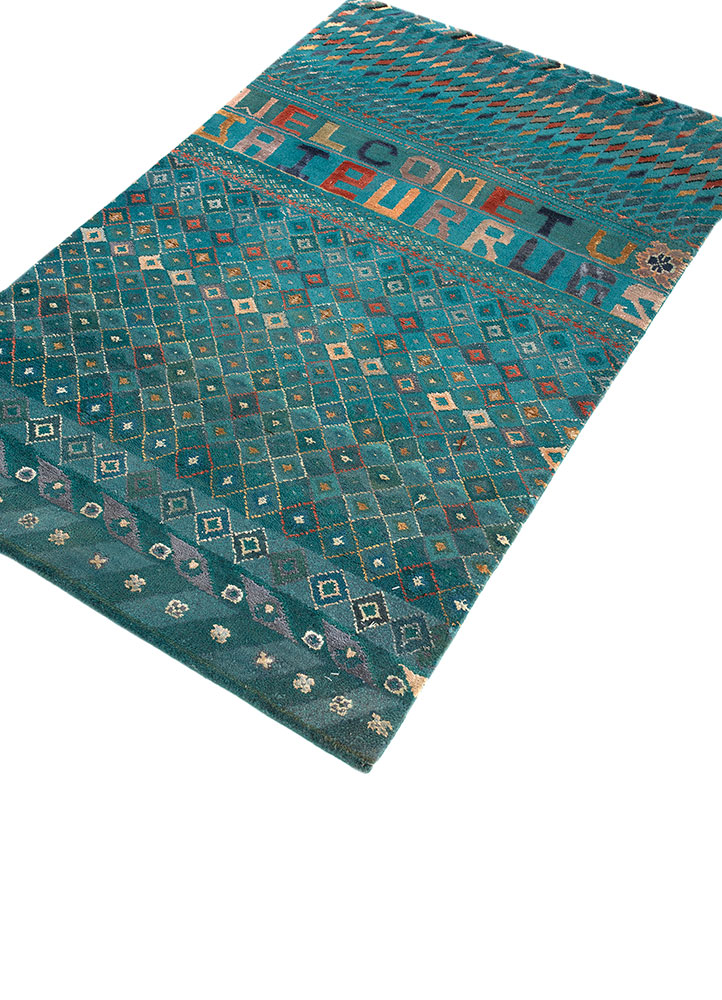 manchaha blue wool and bamboo silk hand knotted Rug - FloorShot