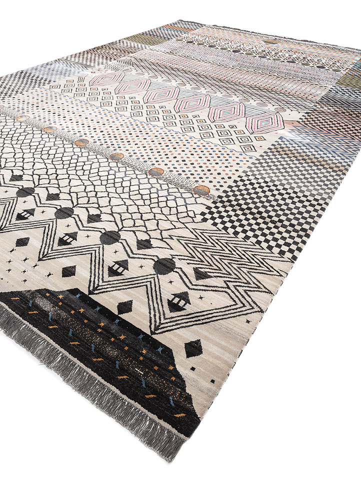 freedom manchaha grey and black wool and bamboo silk hand knotted Rug - FloorShot