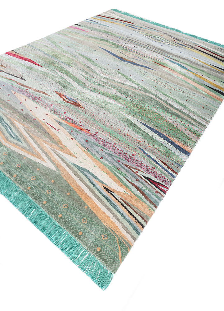 freedom manchaha blue wool and bamboo silk hand knotted Rug - FloorShot