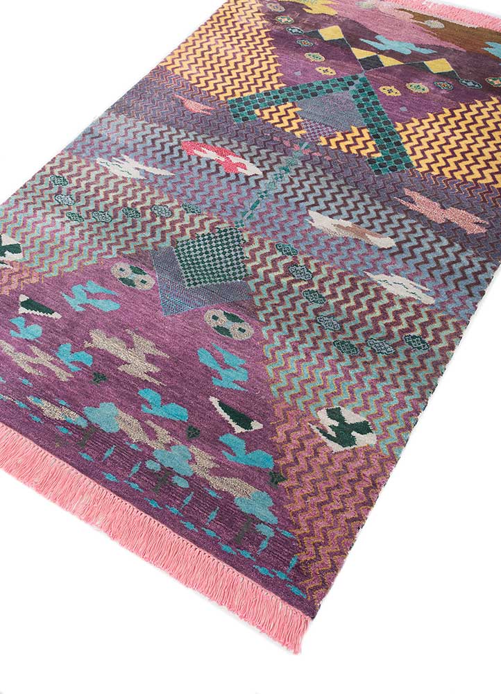 freedom manchaha pink and purple wool and bamboo silk hand knotted Rug - FloorShot