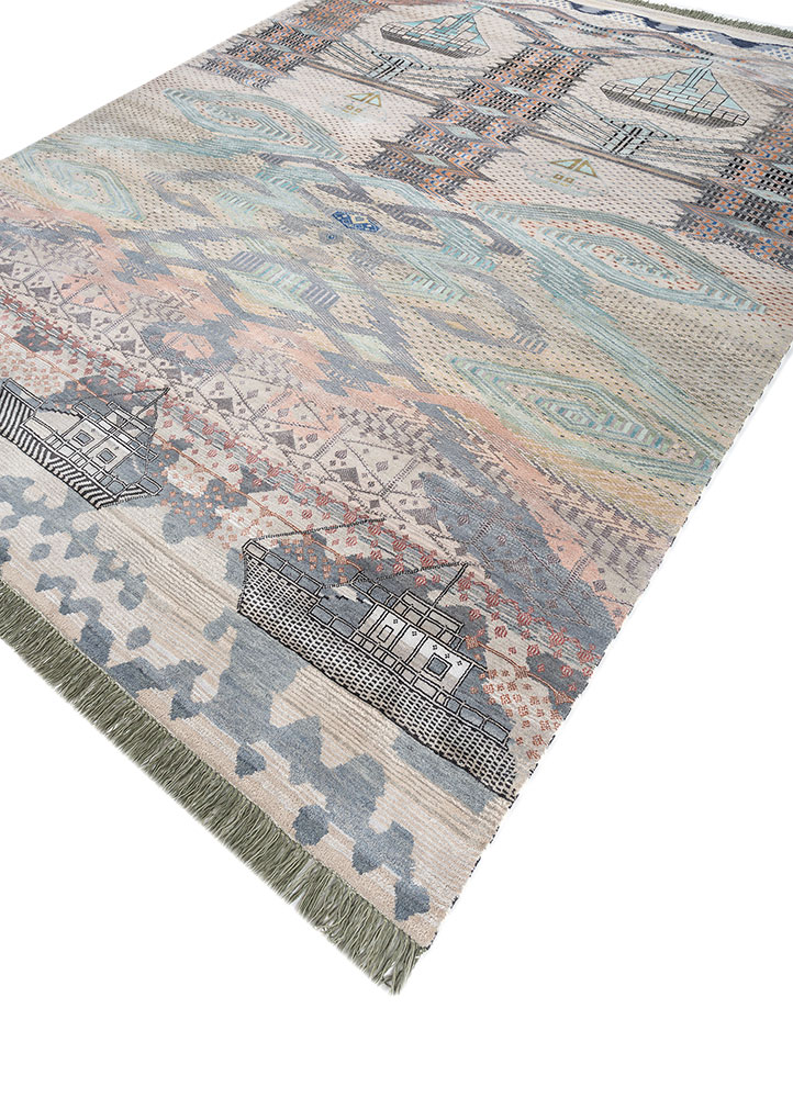 freedom manchaha grey and black wool and bamboo silk hand knotted Rug - FloorShot