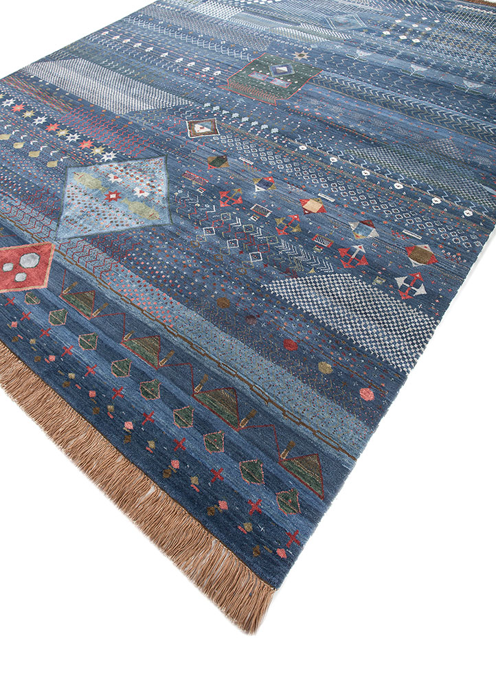 freedom manchaha blue wool and bamboo silk hand knotted Rug - FloorShot