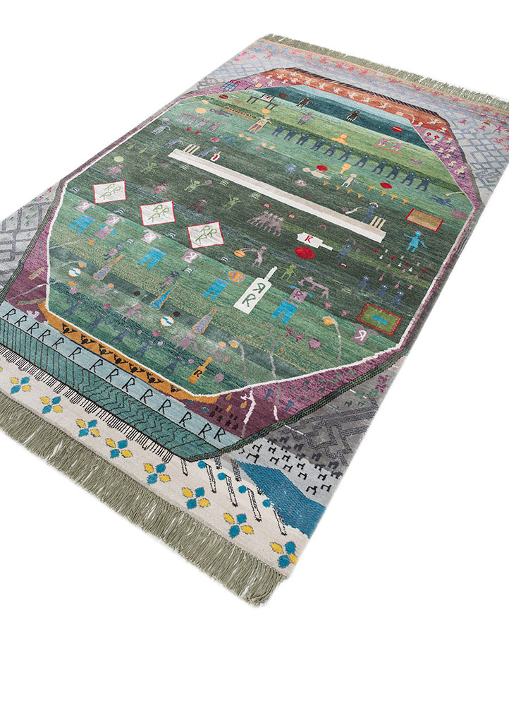 manchaha green wool and bamboo silk hand knotted Rug - FloorShot