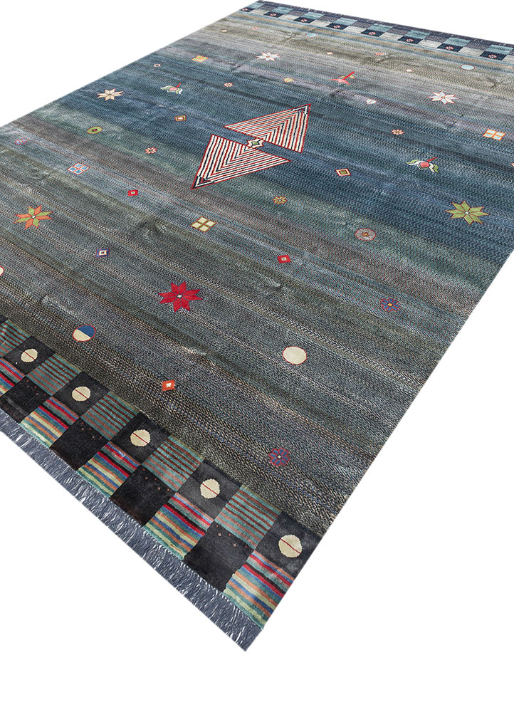 freedom manchaha blue wool and bamboo silk hand knotted Rug - FloorShot
