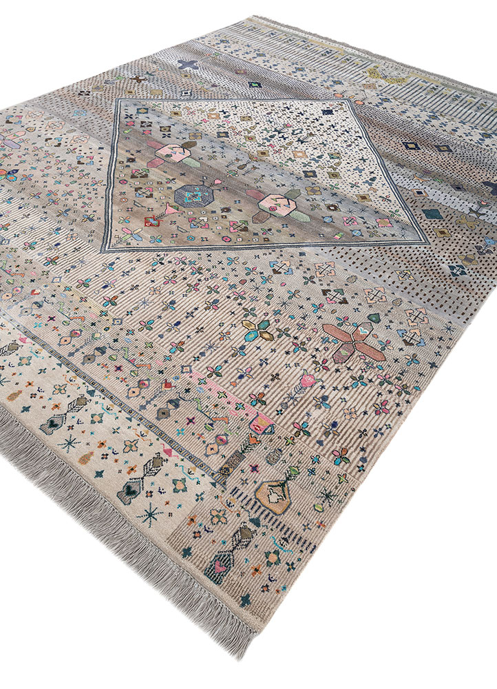 freedom manchaha ivory wool and bamboo silk hand knotted Rug - FloorShot