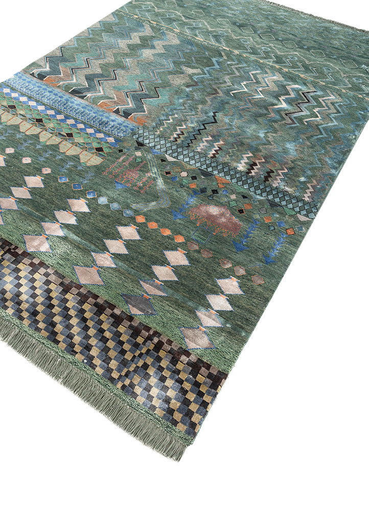 freedom manchaha green wool and bamboo silk hand knotted Rug - FloorShot