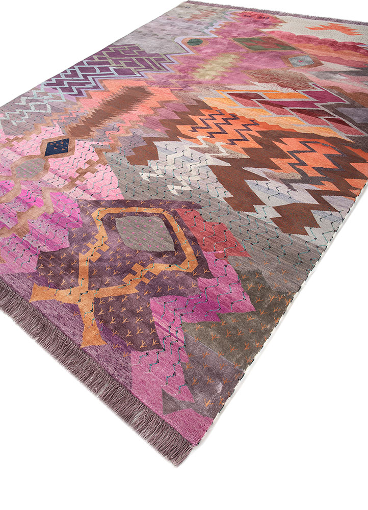 freedom manchaha pink and purple wool and bamboo silk hand knotted Rug - FloorShot