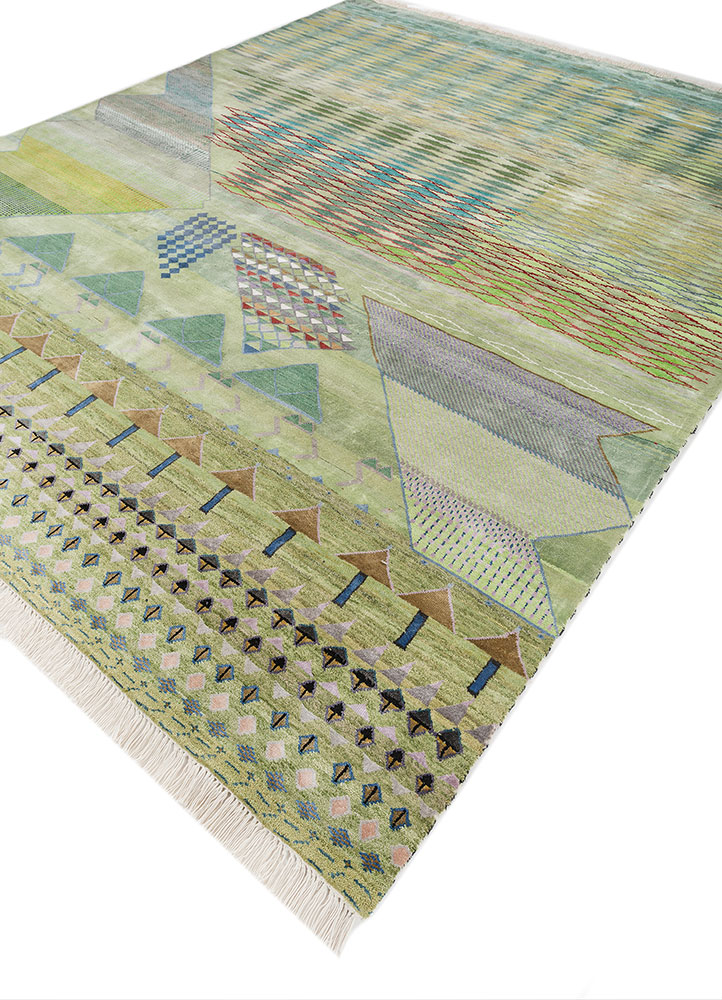 freedom manchaha green wool and bamboo silk hand knotted Rug - FloorShot