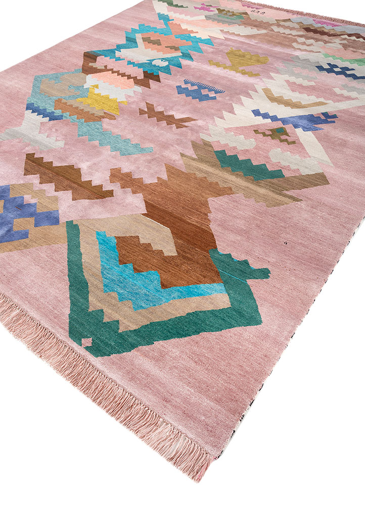freedom manchaha pink and purple wool and bamboo silk hand knotted Rug - FloorShot