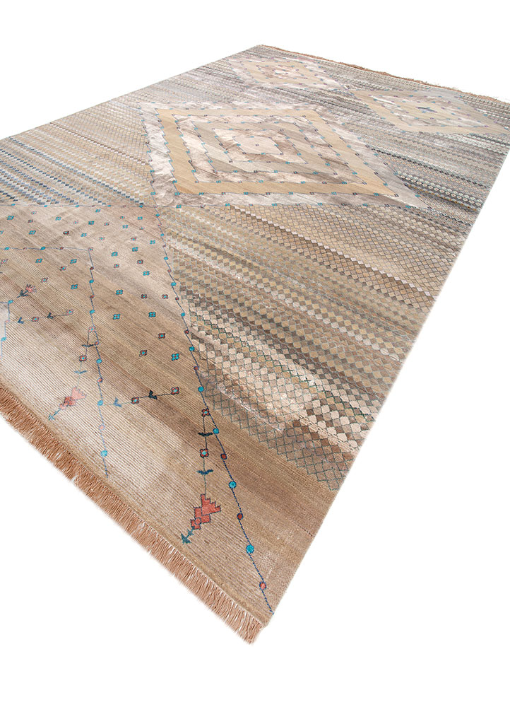 freedom manchaha beige and brown wool and bamboo silk hand knotted Rug - FloorShot