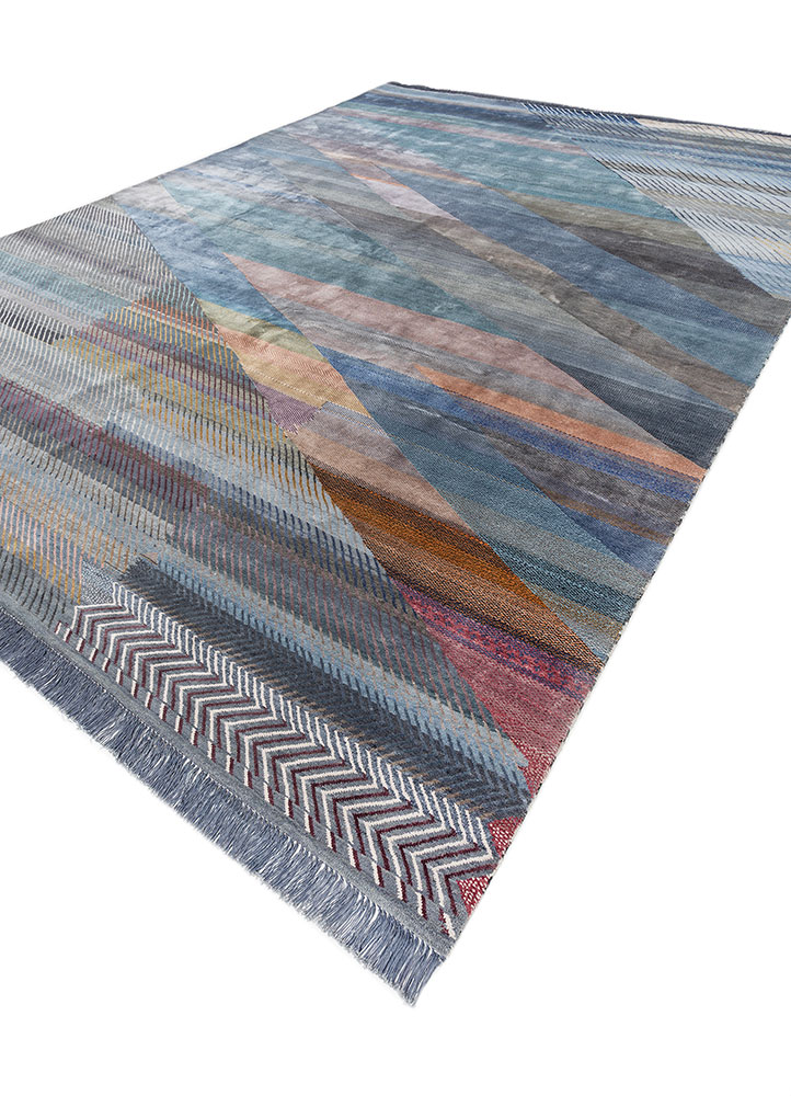 freedom manchaha blue wool and bamboo silk hand knotted Rug - FloorShot