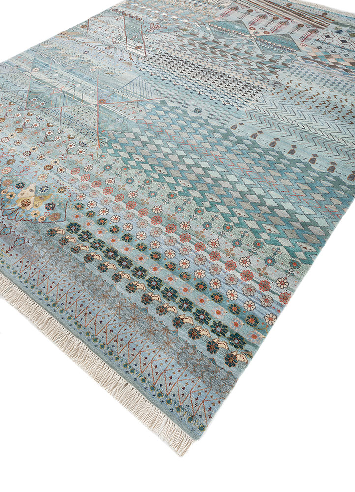 freedom manchaha blue wool and bamboo silk hand knotted Rug - FloorShot