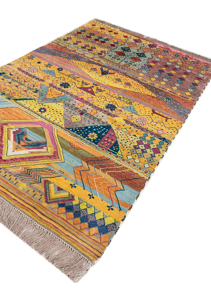 freedom manchaha gold wool and bamboo silk hand knotted Rug - FloorShot