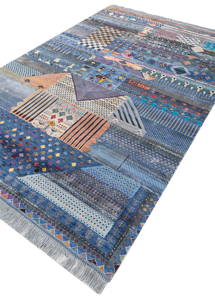 freedom manchaha blue wool and bamboo silk hand knotted Rug - FloorShot