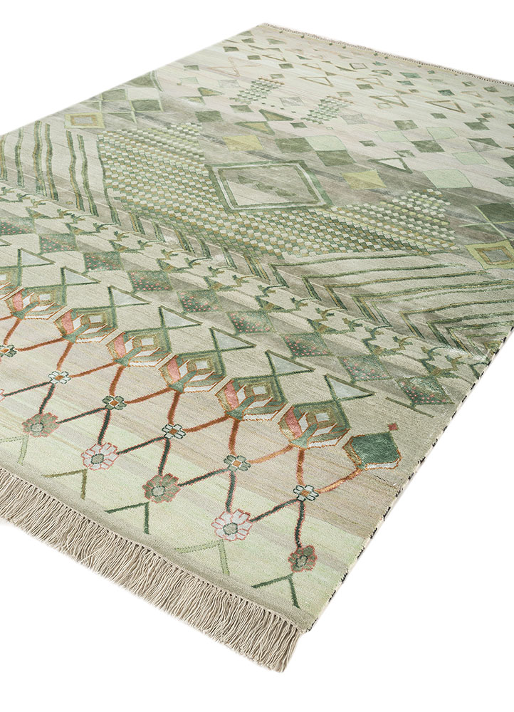 freedom manchaha green wool and bamboo silk hand knotted Rug - FloorShot