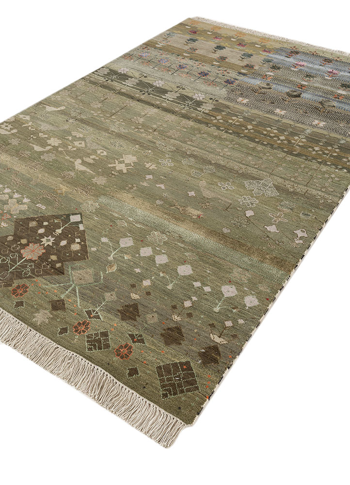 freedom manchaha green wool and bamboo silk hand knotted Rug - FloorShot