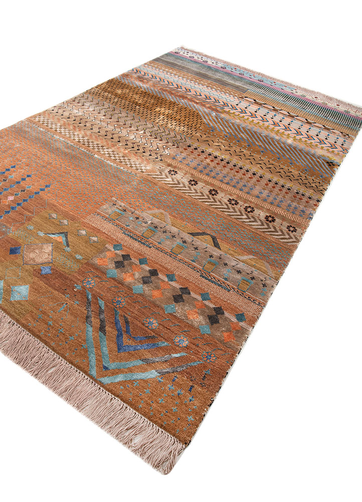 freedom manchaha red and orange wool and bamboo silk hand knotted Rug - FloorShot