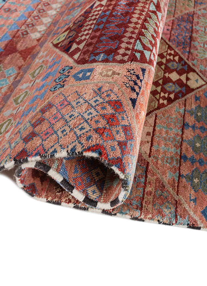 freedom manchaha red and orange wool and bamboo silk hand knotted Rug - FloorShot