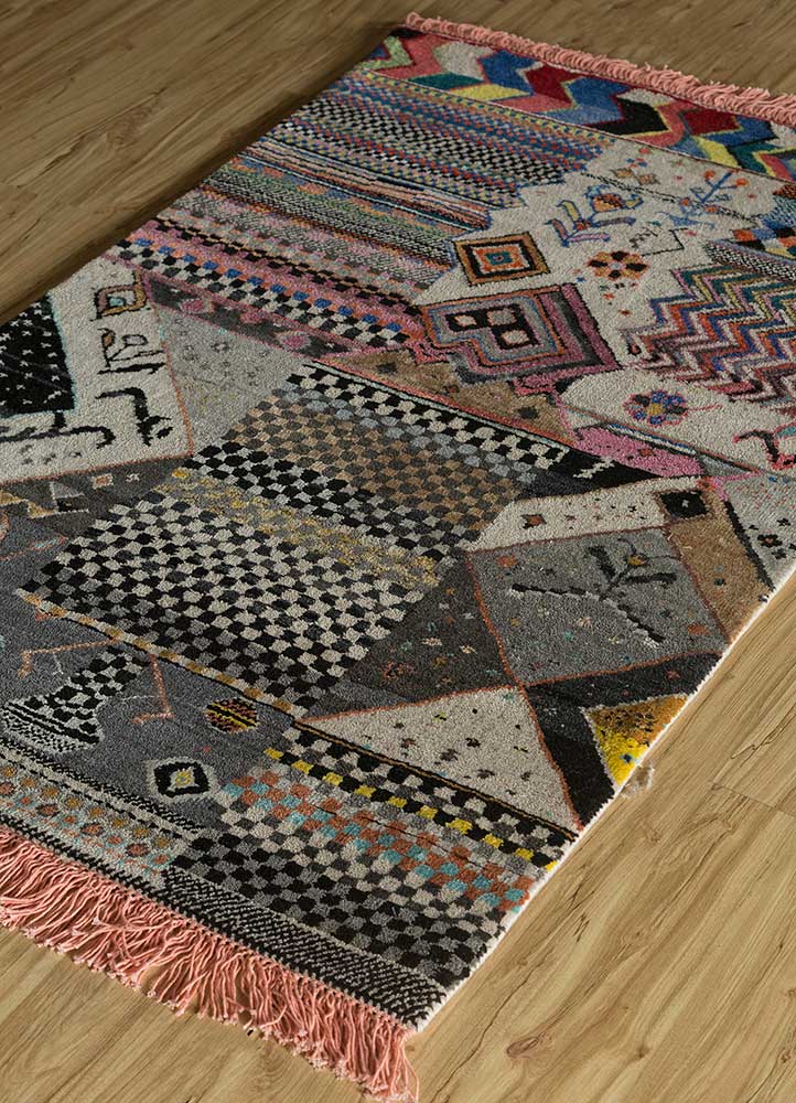 manchaha grey and black wool and bamboo silk hand knotted Rug - FloorShot