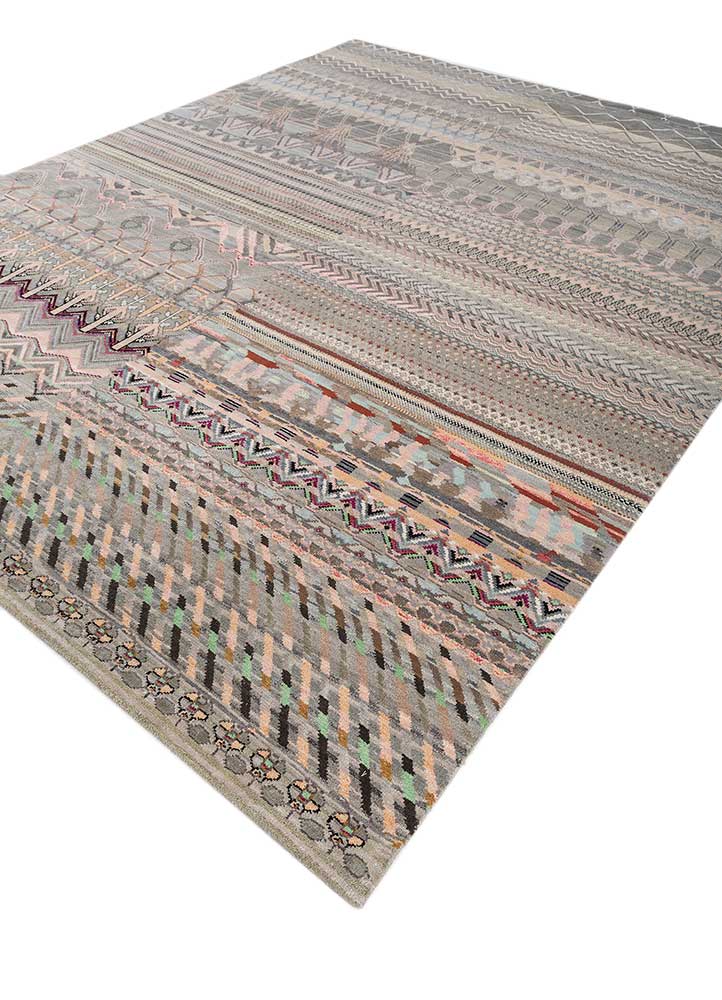 manchaha grey and black wool and bamboo silk hand knotted Rug - FloorShot