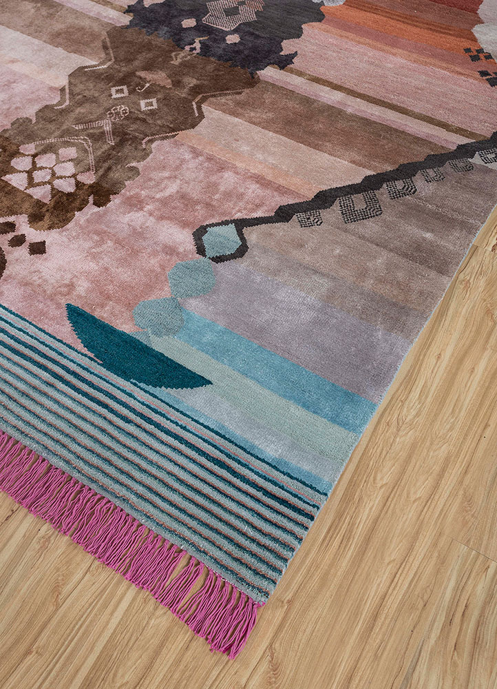 manchaha pink and purple wool and bamboo silk hand knotted Rug - FloorShot